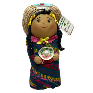 Mexican Riviera Maya Cloth Doll Swaddled Holding a Sombrero